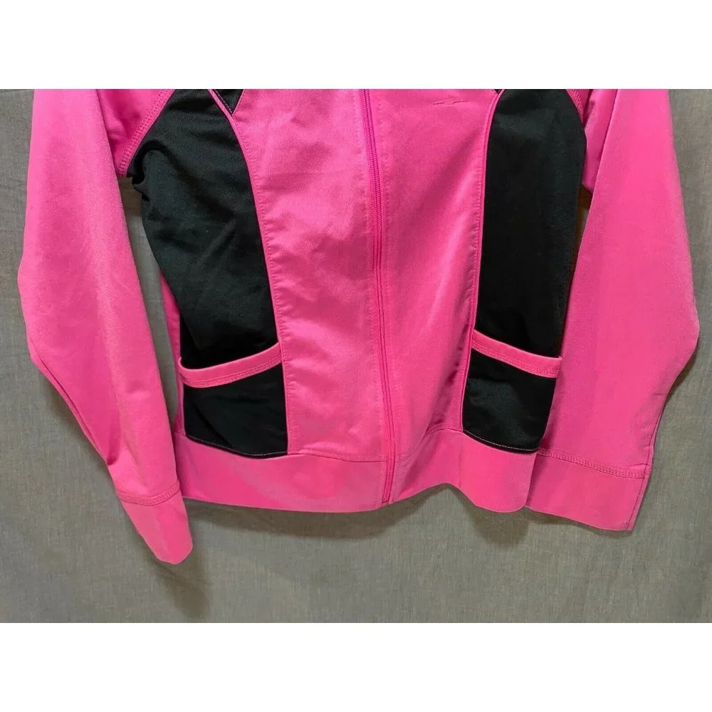 Avia Sweater Girls Large 10/12 Black Pink Color Block Full Zip Hoodie Kids Youth